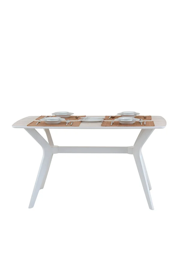 80X120 MDF Mutfak Masası (Sadece Masa) Salon Masası Balkon Masası Viktoria Serisi-Traverten/Beyaz